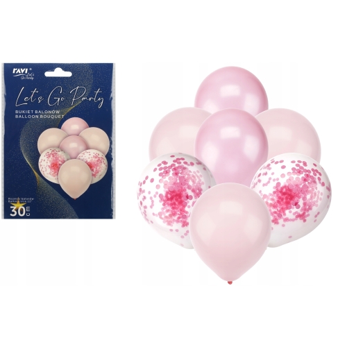 ZESTAW BUKIET BALONÓW RÓŻOWY 7SZT. URODZINY 30CM