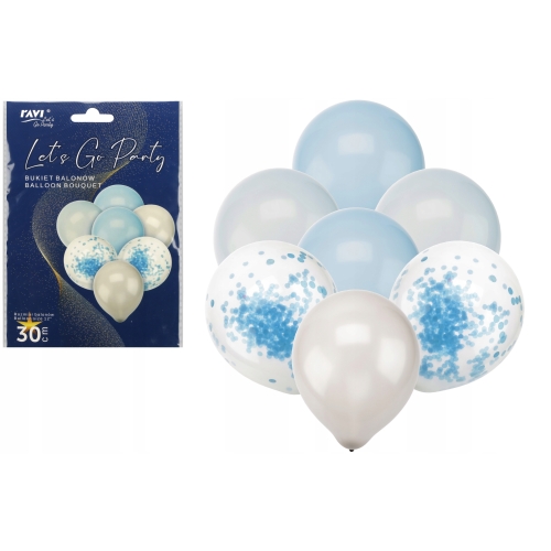 ZESTAW BUKIET BALONÓW NIEBIESKI 7SZT.URODZINY 30CM