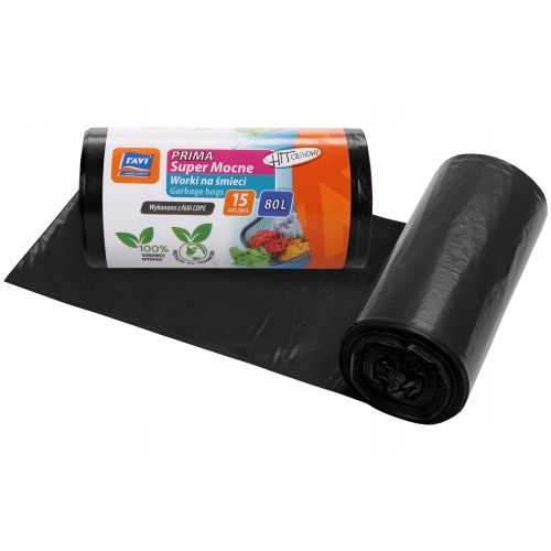 Worki na śmieci Prima 80 L LDPE czarne 15 szt RAVI