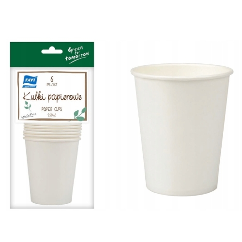 Kubki jednorazowe 250 ml papierowe białe 6 szt