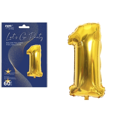 BALON FOLIOWY CYFRA 1 URODZINY LETS GO PARTY 60cm