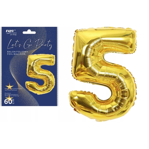 BALON FOLIOWY CYFRA 5 URODZINY LETS GO PARTY 60cm