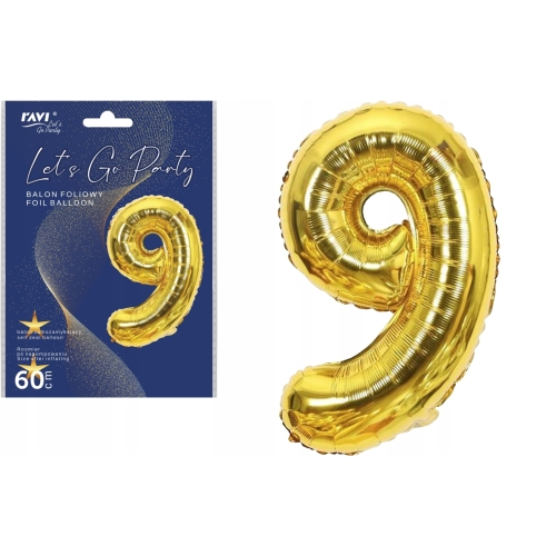 BALON FOLIOWY CYFRA 9 URODZINY LETS GO PARTY 60cm