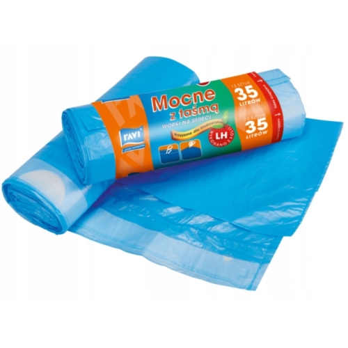 WORKI NA ŚMIECI Z TAŚMĄ RAVI NIEBIESKIE 35l/15szt