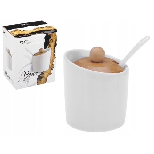 CUKIERNICA BONA Z ŁYŻECZKĄ PORCELANA BIAŁA 7,5cm 71474