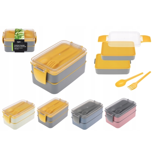 PODWÓJNY POJEMNIK LUNCH BOX ZE SZTUĆCAMI NA ŻYWNOŚĆ RAVI
