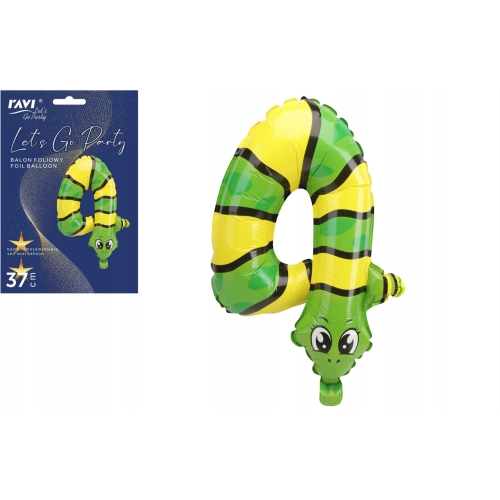 BALON FOLIOWY URODZINY PARTY CYFRA 4 CZWÓRKA ANIMALS 37cm