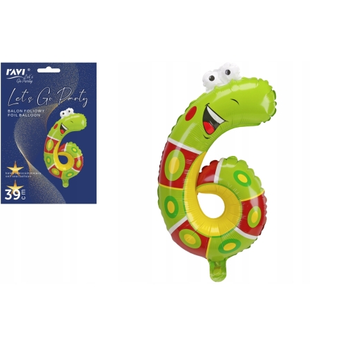 BALON FOLIOWY URODZINY PARTY CYFRA 6 SZÓSTKA ANIMALS 39cm