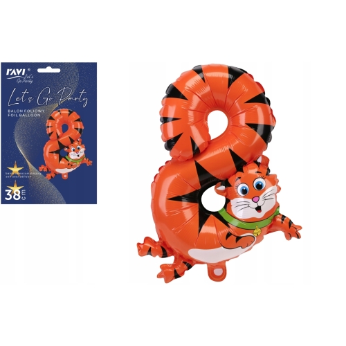 BALON FOLIOWY URODZINY PARTY CYFRA 8 ÓSEMKA ANIMALS 38cm