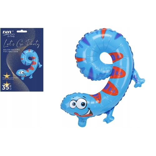 BALON FOLIOWY URODZINY PARTY CYFRA 9 DZIEWIĄTKA ANIMALS 35cm