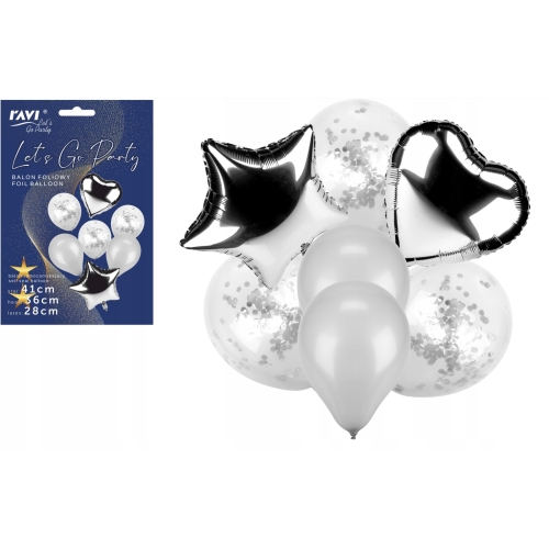 BALONY BUKIET BALONÓW SREBRNY ZESTAW MIX 7szt 22186 wz2