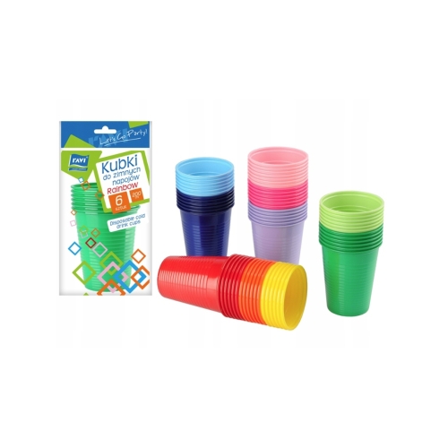 KUBKI JEDNORAZOWE RAINBOW DO NAPOJÓW ZIMNYCH 200ml 6szt