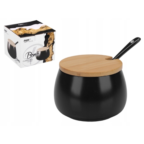 CUKIERNICA BONA Z ŁYŻECZKĄ PORCELANA CZARNA 9cm 71471