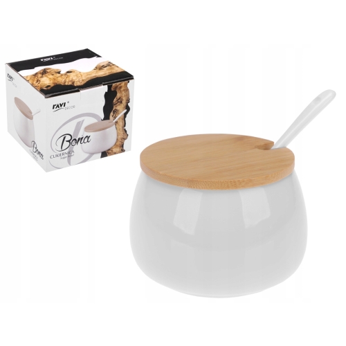 CUKIERNICA BONA Z ŁYŻECZKĄ PORCELANA BIAŁA 9cm 71472