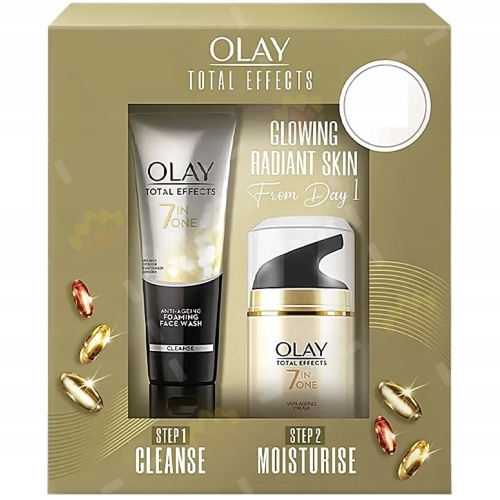 OLAY TOTAL EFFECTS ZESTAW KREM P/STARZENIOWY I PŁYN OCZYSZCZAJĄCY