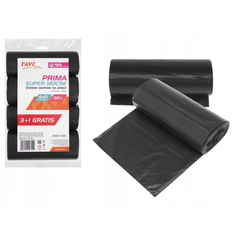 WORKI NA ŚMIECI PRIMA 60l LDPE 3+1szt GRATIS 4x10szt