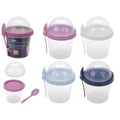 POJEMNIK KUBEK NA JOGURT MUSLI SAŁATKĘ Z ŁYŻECZKĄ RAVI 500ml 91300