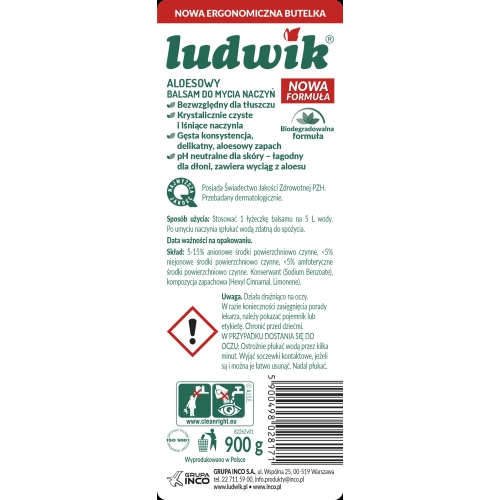 LUDWIK ALOES PŁYN DO NACZYŃ 900g