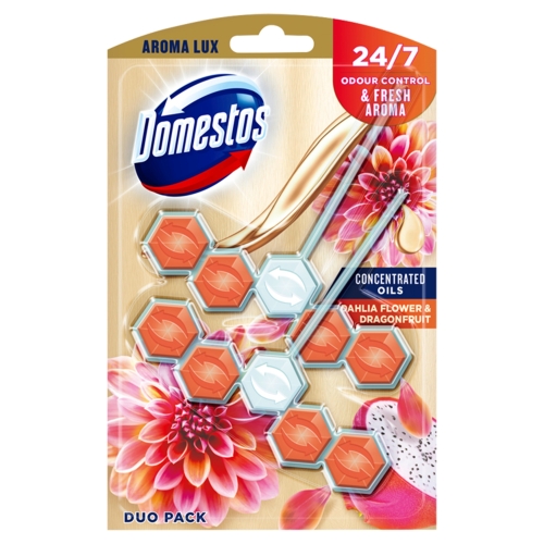 DOMESTOS AROMA LUX WC KOSZYK ZAWIESZKA DAHLIA FLOWER DRAGONFRUIT 2x55g