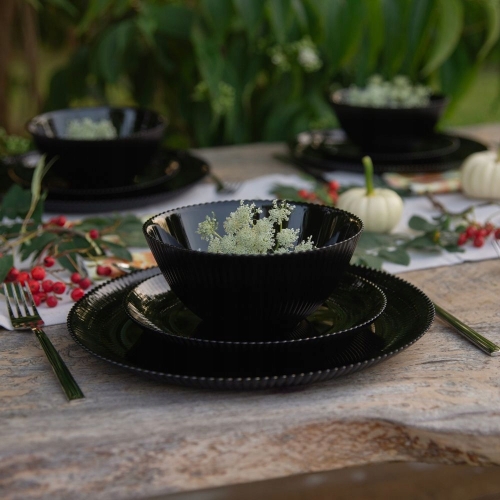 SALATERKA AURORA OKRĄGŁA SZKŁO RYFLOWANA GALICJA 20,3cm 37581 czarna