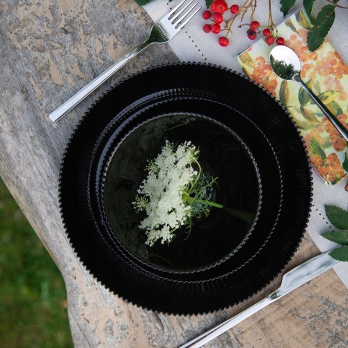 TALERZ OBIADOWY AURORA PŁYTKI SZKŁO RYFLOWANE GALICJA 26,5cm 37567 czarny