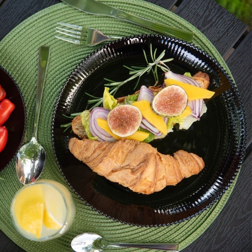 TALERZ OBIADOWY AURORA PŁYTKI SZKŁO RYFLOWANE GALICJA 26,5cm 37567 czarny