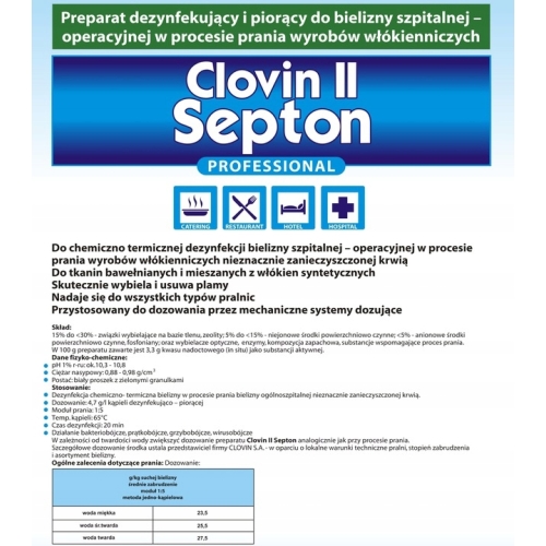 CLOVIN II SEPTON UNIWERSALNY PROSZEK DO PRANIA I DEZYNFEKCJI 20pr/2,3kg