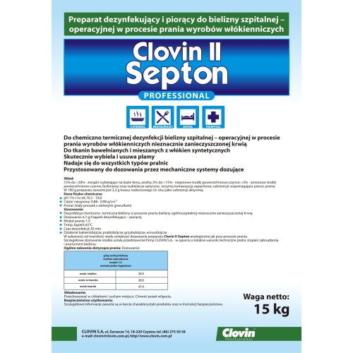 CLOVIN II SEPTON UNIWERSALNY PROSZEK DO PRANIA I DEZYNFEKCJI 45pr/5,175kg