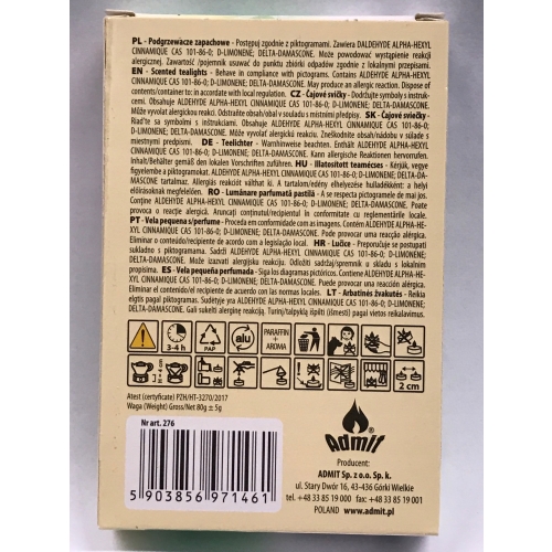 ŚWIECA PARAFINOWA TEALIGHTS PODGRZEWACZ ADMIT GREEN APPLE 6szt