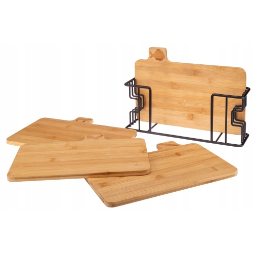 ZESTAW DESEK BAMBUSOWYCH NA STOJAKU 4 sztuki + stojak stalowy czarny 14575