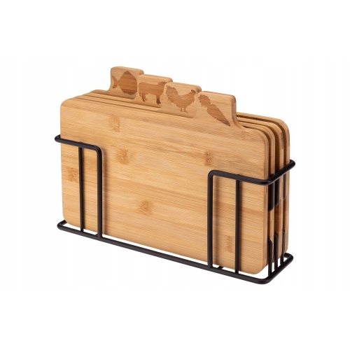 ZESTAW DESEK BAMBUSOWYCH NA STOJAKU 4 sztuki + stojak stalowy czarny 14575