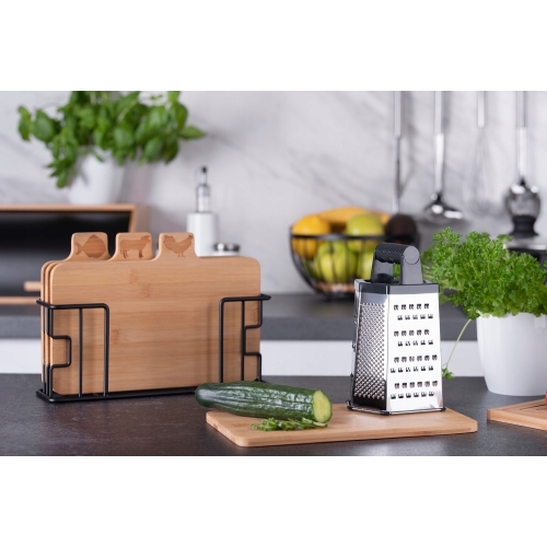 ZESTAW DESEK BAMBUSOWYCH NA STOJAKU 4 sztuki + stojak stalowy czarny 14575