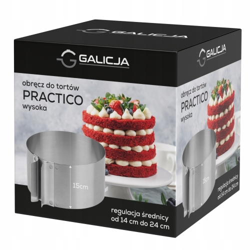 OBRĘCZ REGULOWANA DO TORTÓW CIASTA PRACTICO GALICJA WYSOKA 14-24cm 04279